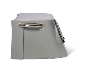 Black RPD 1019 rotationally molded polyethylene center console for Jon boat with stainless steel grab handle.