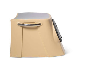 Black RPD 1019 rotationally molded polyethylene center console for Jon boat with stainless steel grab handle.