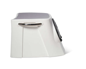 Black RPD 1019 rotationally molded polyethylene center console for Jon boat with stainless steel grab handle.
