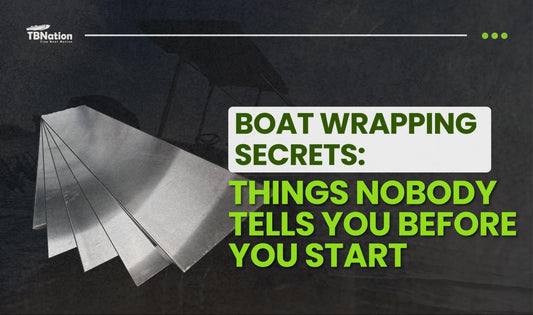 Boat wrapping secrets, professional vinyl wrap being applied to aluminum hull, revealing tips and techniques for beginners and DIY enthusiasts.
