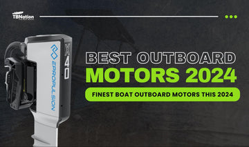 An image showcasing the EPropulsion X40 outboard motor, with bold text reading 'Best Outboard Motors 2024' and 'Finest Boat Outboard Motors This 2024.'
