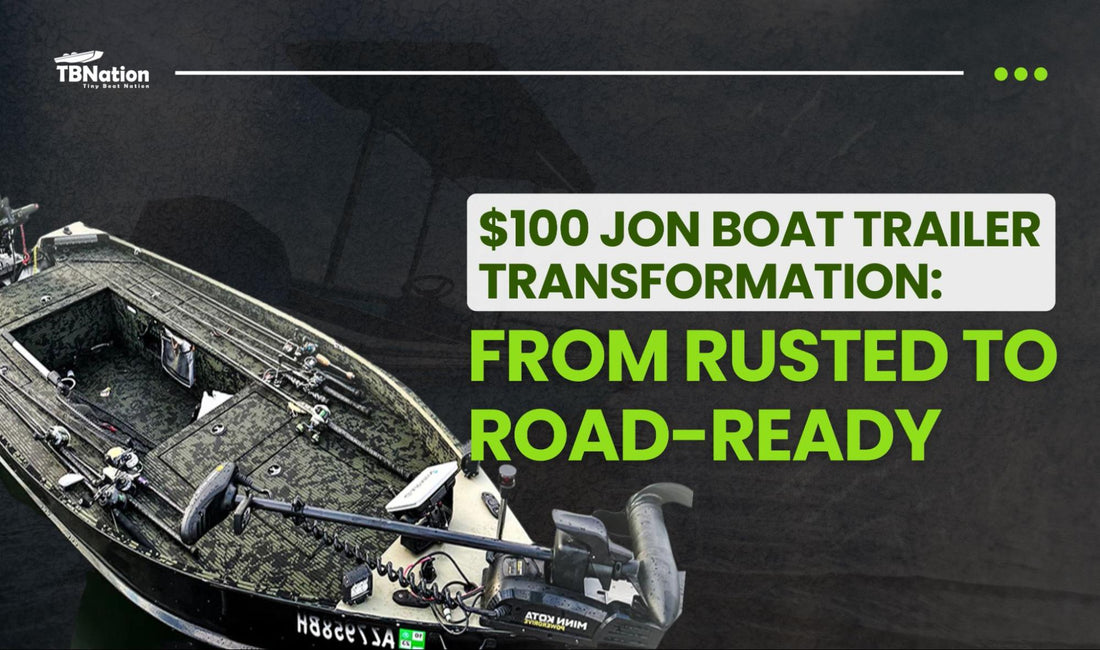 Transformation of a $100 Jon boat trailer from rusty condition to fully restored and road-ready appearance.