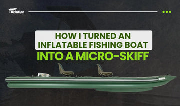 Image of an inflatable fishing boat transformed into a micro-skiff, showcasing modifications and enhancements for better performance.