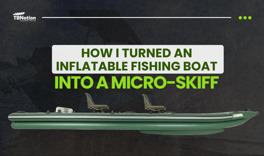 Image of an inflatable fishing boat transformed into a micro-skiff, showcasing modifications and enhancements for better performance.