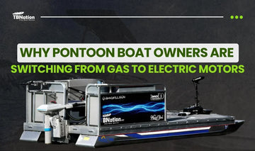 Infographic illustrating reasons pontoon boat owners are transitioning from gas to electric motors for eco-friendliness and efficiency.