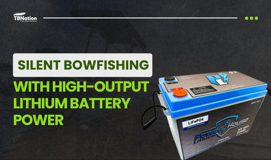 Silent bowfishing setup featuring a high-output lithium battery for efficient and quiet operation on the water.