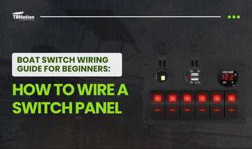 Step-by-step guide illustration showing how to wire a boat switch panel with labeled connections for power, ground, and marine devices.