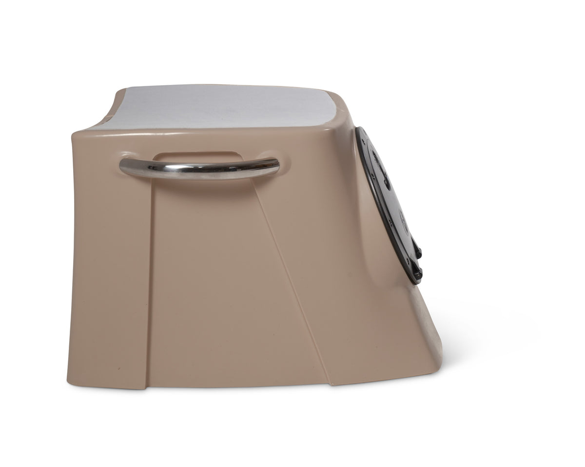 Black RPD 1019 rotationally molded polyethylene center console for Jon boat with stainless steel grab handle.