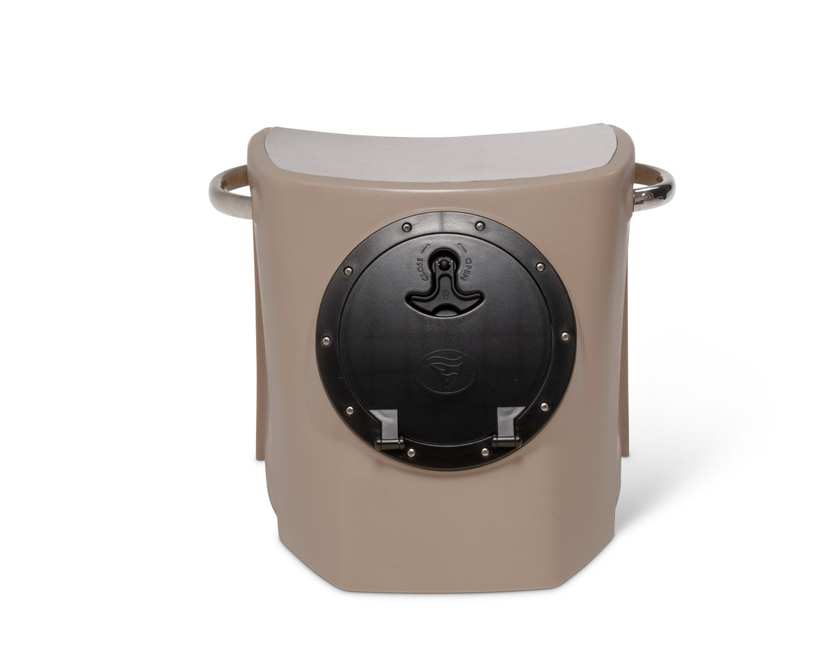 Black RPD 1019 rotationally molded polyethylene center console for Jon boat with stainless steel grab handle.