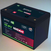 Black Epoch Eco Series 12.8V 100Ah LiFePO4 lithium battery with red and green accents.