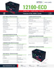 Black Epoch Eco Series 12V 100Ah LiFePO4 battery with green accents and dimensions.