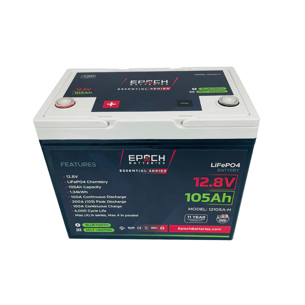 12V 105Ah Essential Series - Bluetooth &amp; Heated LiFePO4 Battery-Marine Battery-1-Tiny Boat Nation