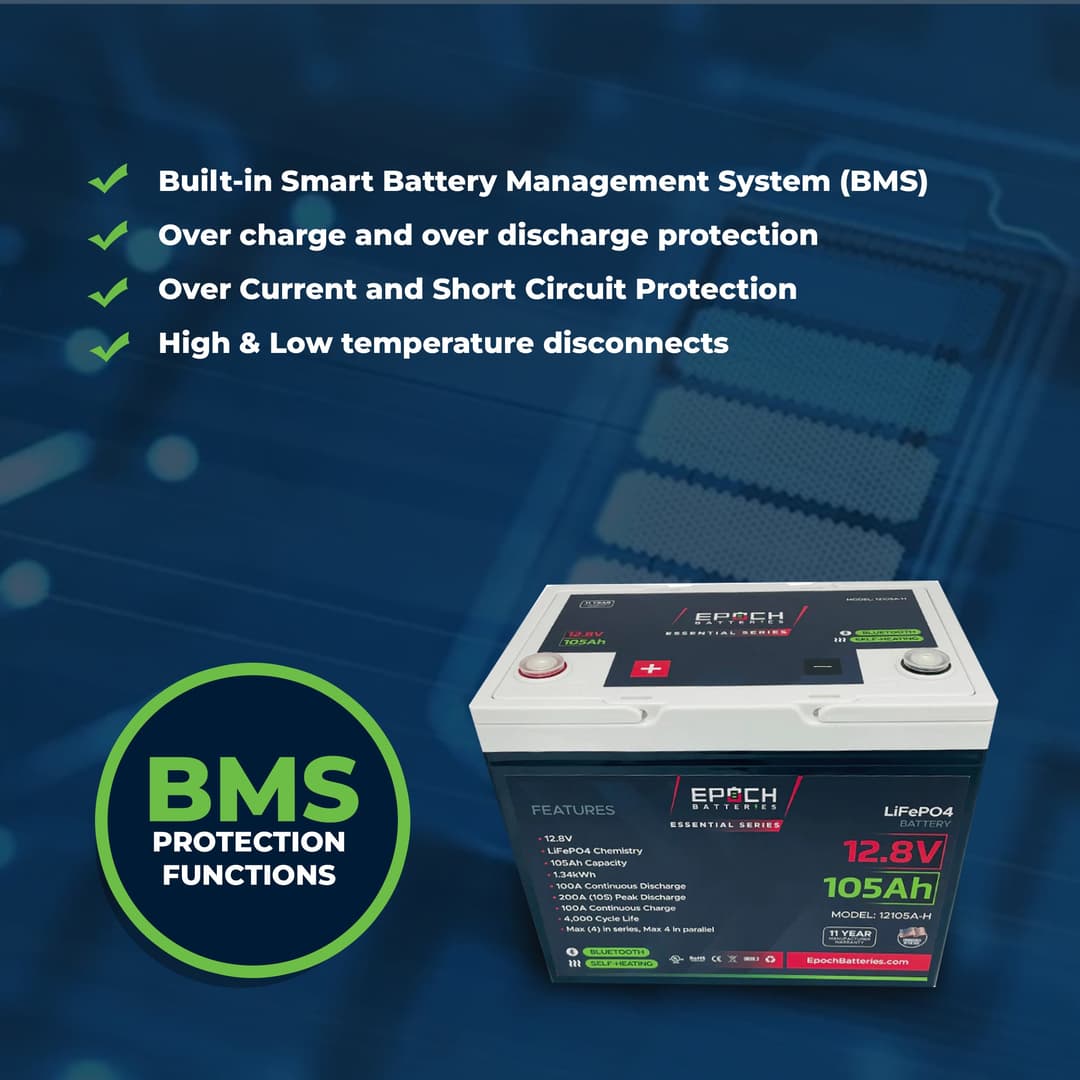 12V 105Ah Essential Series - Bluetooth &amp; Heated LiFePO4 Battery-Marine Battery-5-Tiny Boat Nation
