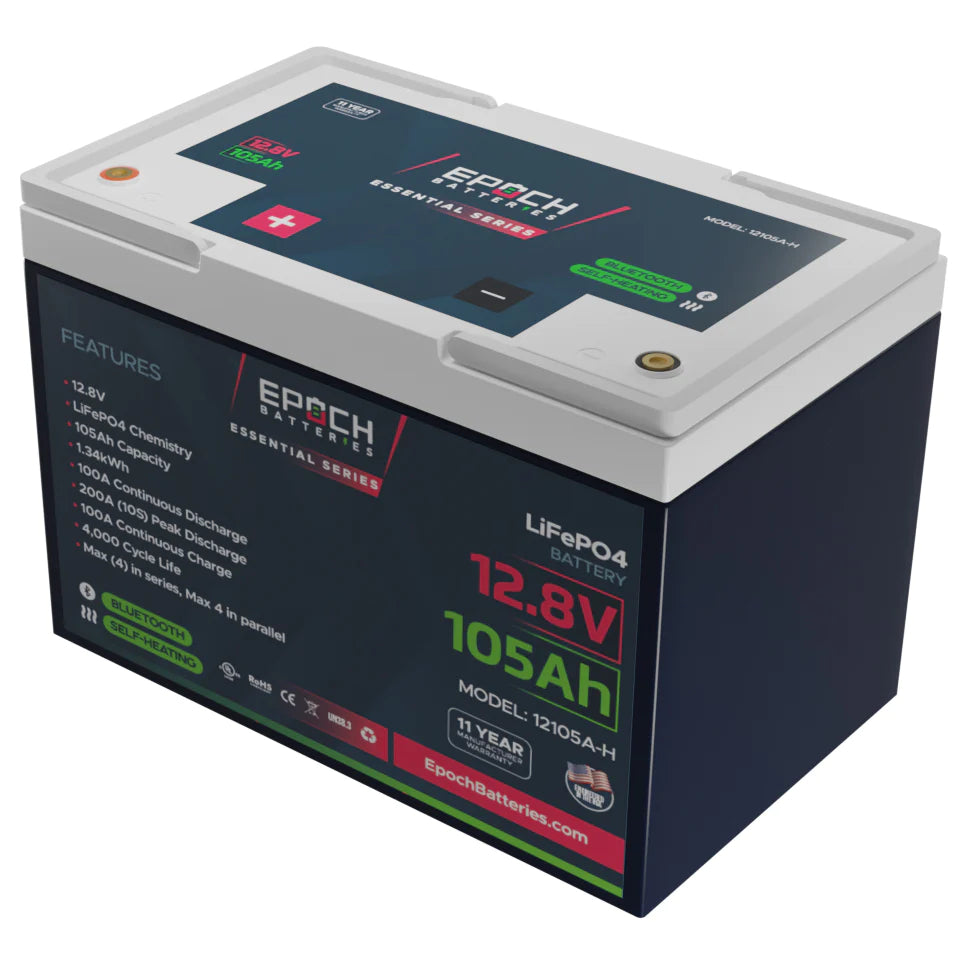 12V 105AH Group 24 LiFePO4 Battery with Heated & Bluetooth Features-Marine Battery-1-Tiny Boat Nation