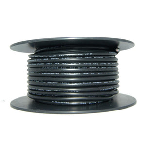 Black 18AWG RGB 4 conductor marine wire on a 150ft spool, electro-tinned copper.
