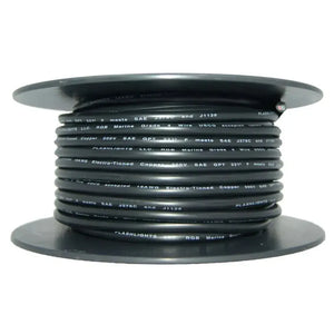 Black 18AWG RGB+W 5 conductor marine wire, 150ft spool, electro-tinned copper.