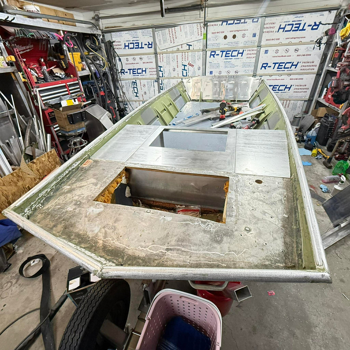 Fast-install aluminum Deck in a Box kit transforming a jon boat with a new casting deck, ready for fishing.