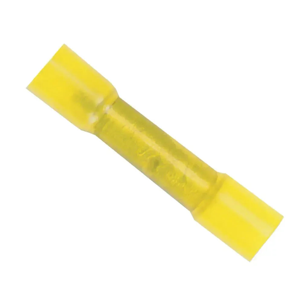 Ancor yellow 12-10 gauge heatshrink butt connector with clear adhesive lining.