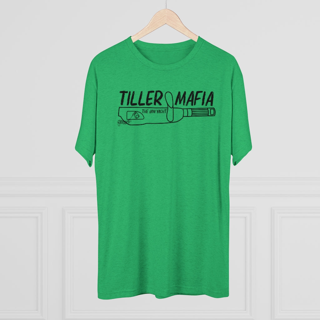 Green tri-blend regular fit tee with "Tiller Mafia The Non Yacht" graphic.