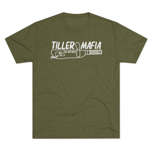 Olive green tri-blend regular fit t-shirt with "TILLER MAFIA THE JON YACHT" graphic.