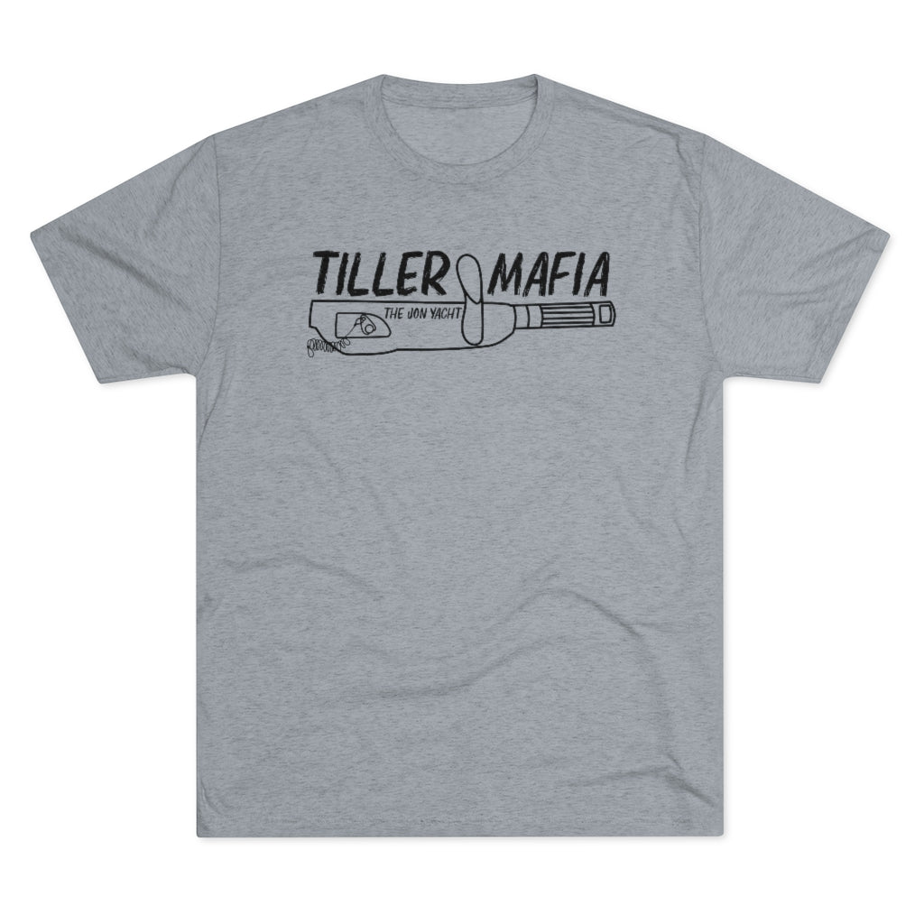 Light gray tri-blend regular fit t-shirt with "TILLER MAFIA" and tiller graphic in black.