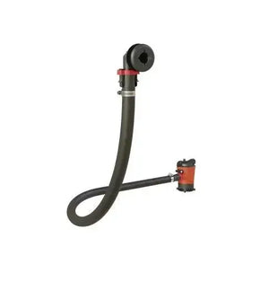 Black 3/4" hose with red and black fittings, connected to a red and black Johnson 1000 GPH bilge pump.