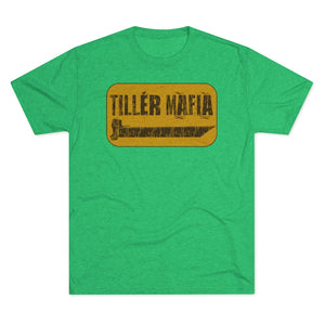 Green CAMO Tiller Mafia Tee with a distressed yellow and brown graphic.