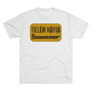 Light gray CAMO Tiller Mafia Tee with a distressed yellow and brown graphic.