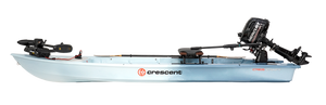 Sky Blue Crescent Cres-Craft fishing skiff with a Mercury outboard motor and a trolling motor.
