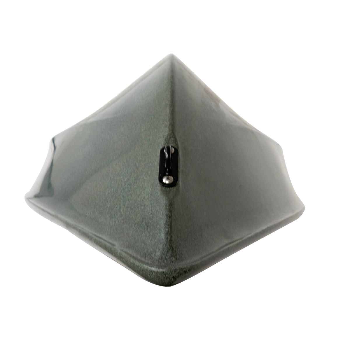 Olive green Crescent Cres-Craft fishing skiff or kayak bow with a sharp V-shaped design and black hardware.