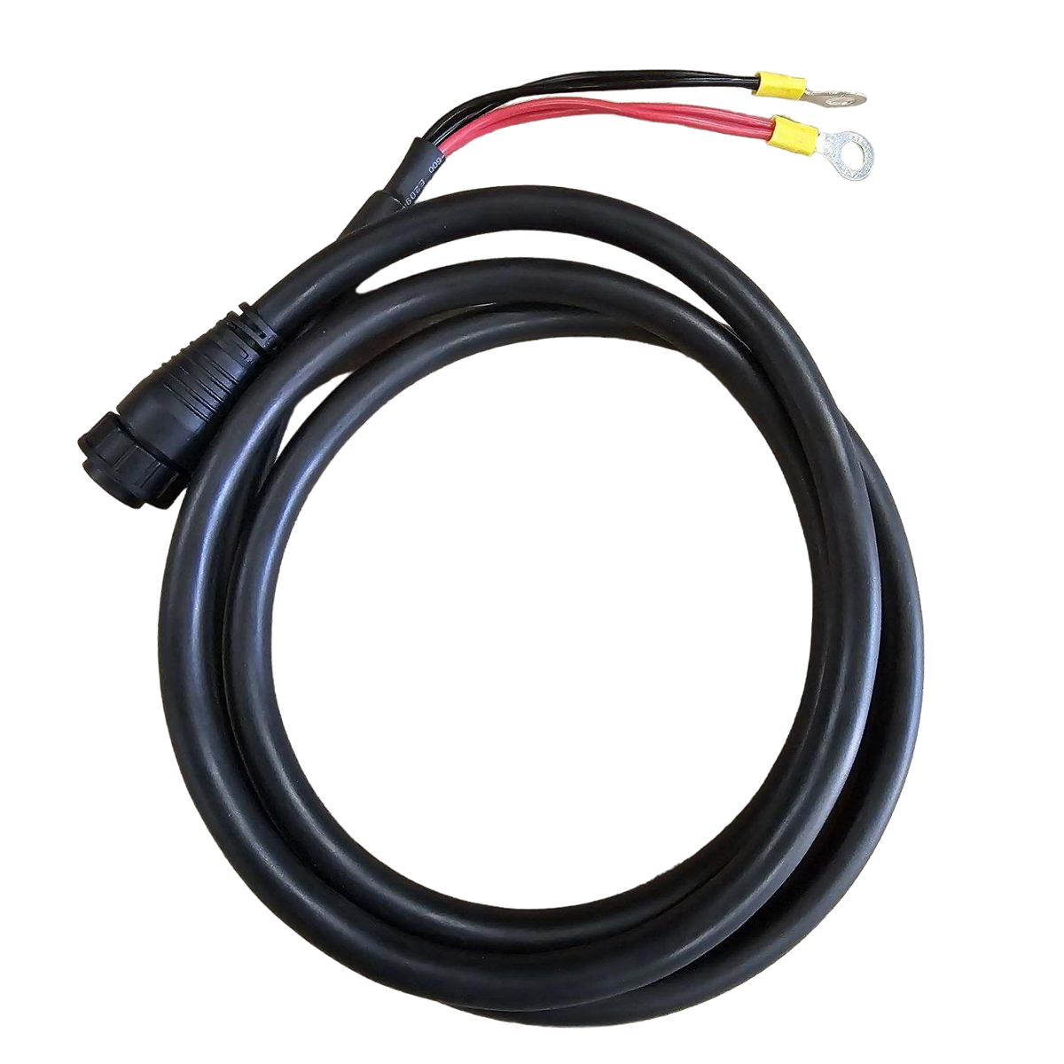 Black Epropulsion Spirit 1.0 48v battery cable with ring terminals and a waterproof connector.