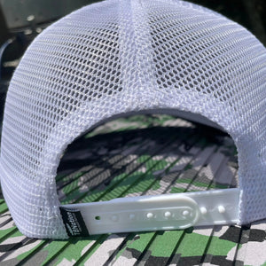 White mesh trucker hat with adjustable snapback closure and "TBNation" tag.