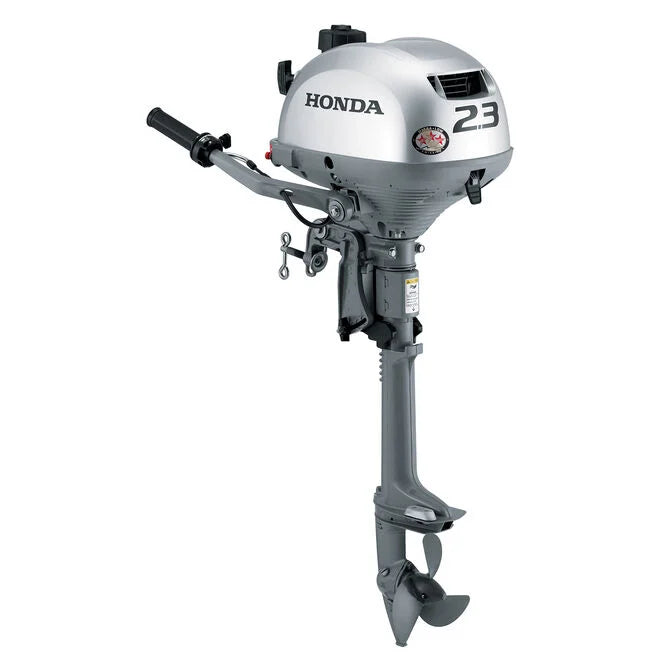 Honda BF2.3 portable outboard motor on a white background