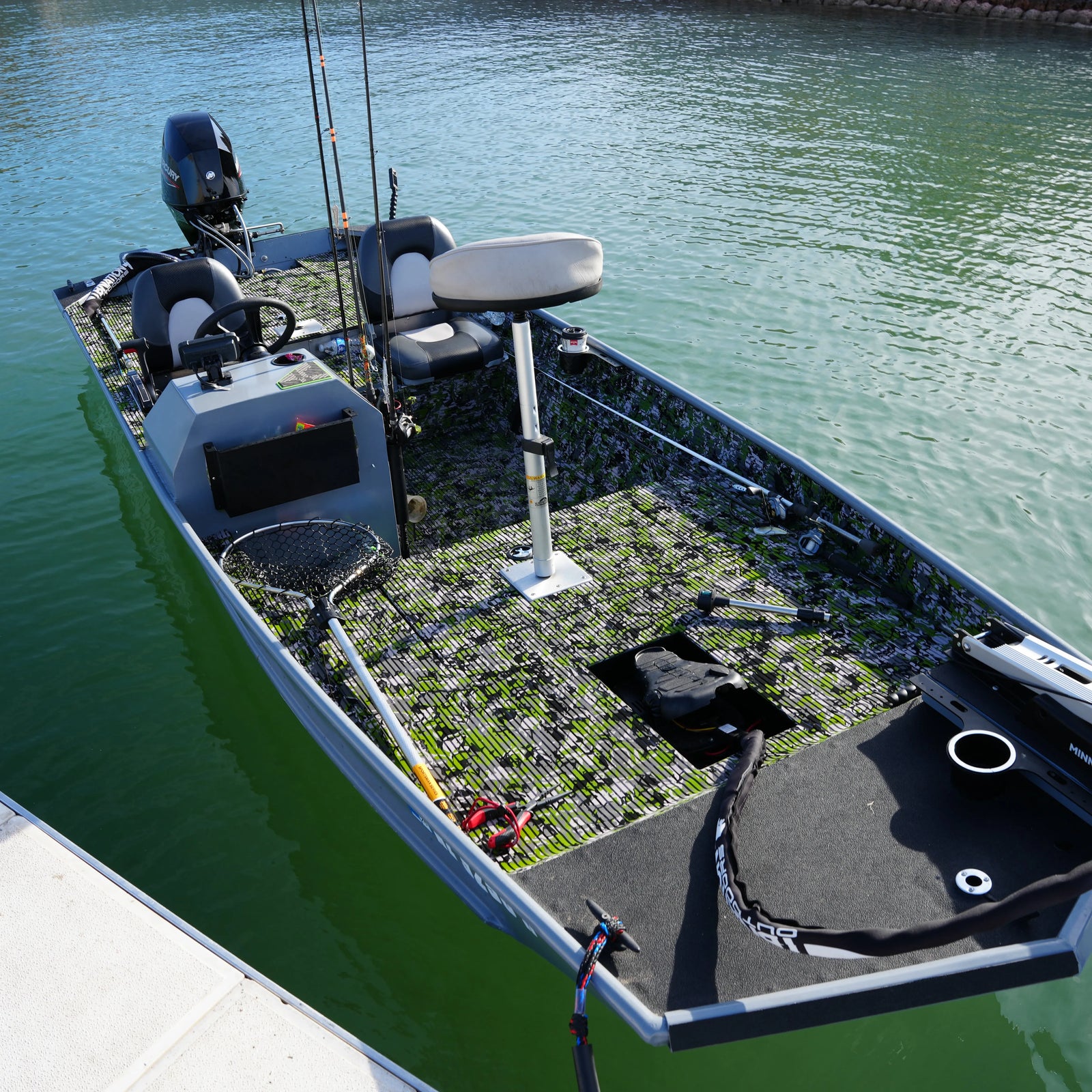 Hydro Turf Cut Groove EVA foam traction mat in TBNation Camo, installed on a boat deck.