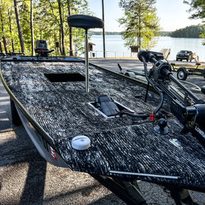 Hydro Turf Cut Groove EVA foam traction mat in TBNation Camo on a fishing boat deck.
