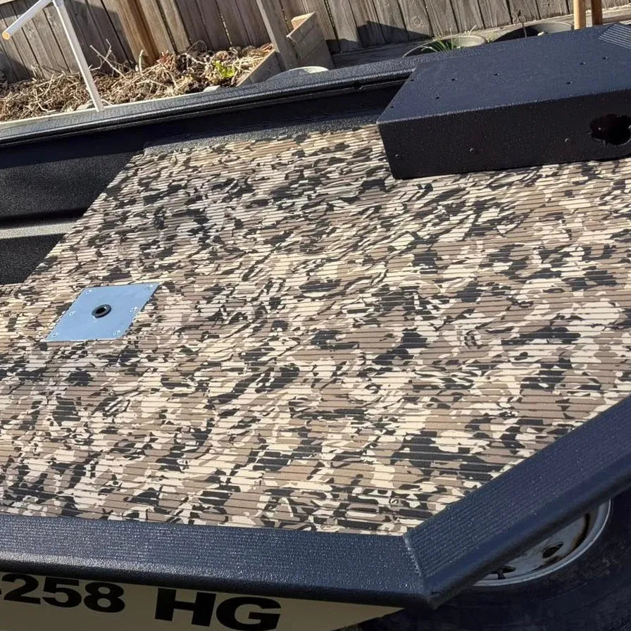 Hydro Turf Cut Groove EVA foam traction mat in TBNation Camo, installed on a boat deck.