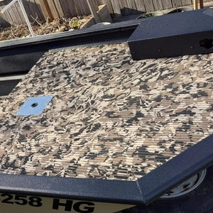 Hydro Turf Cut Groove EVA foam traction mat in TBNation Camo, installed on a boat deck.
