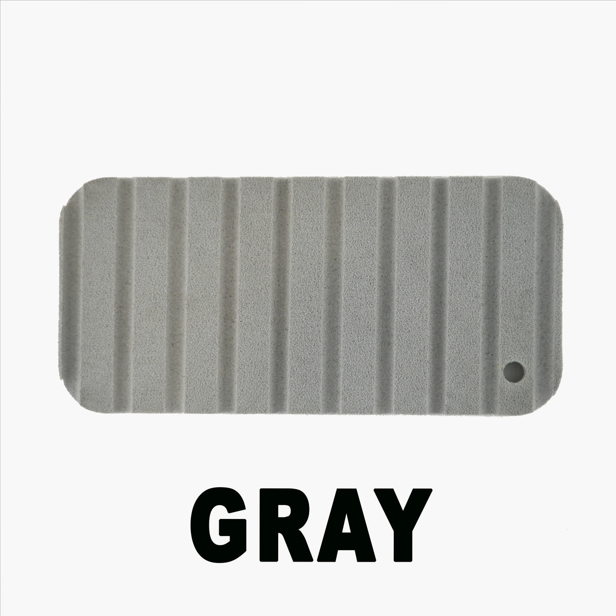 Gray Hydro Turf Cut Groove EVA foam traction mat, rectangular with rounded corners and a drainage hole.