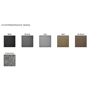 Hydro Turf 45x84" EVA foam traction mat in Black, Dk. Gray, Gray, Mud, Dk. Brown, and Swamp Camo molded diamond cut.