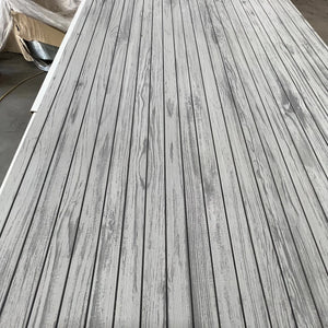 Hydro-Turf Wide Groove Laser Wood Grain EVA foam boat decking sheet in weathered gray.