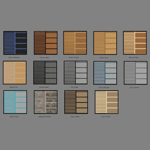 Hydro-turf 2-tone wide groove teak cut samples in 14 color options.