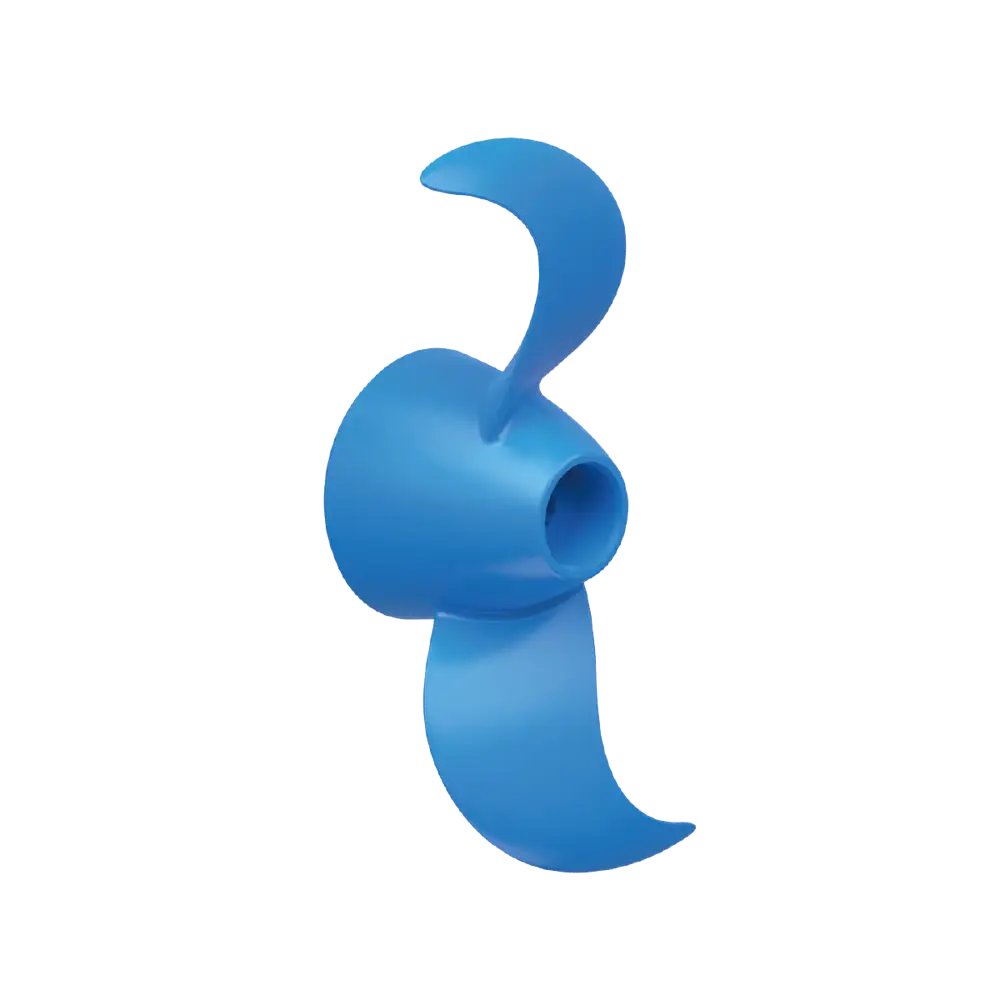 Blue two-blade propeller for the ePropulsion Spirit 2 electric outboard motor.