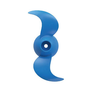 Blue two-blade propeller for the ePropulsion Spirit 2 electric outboard motor.