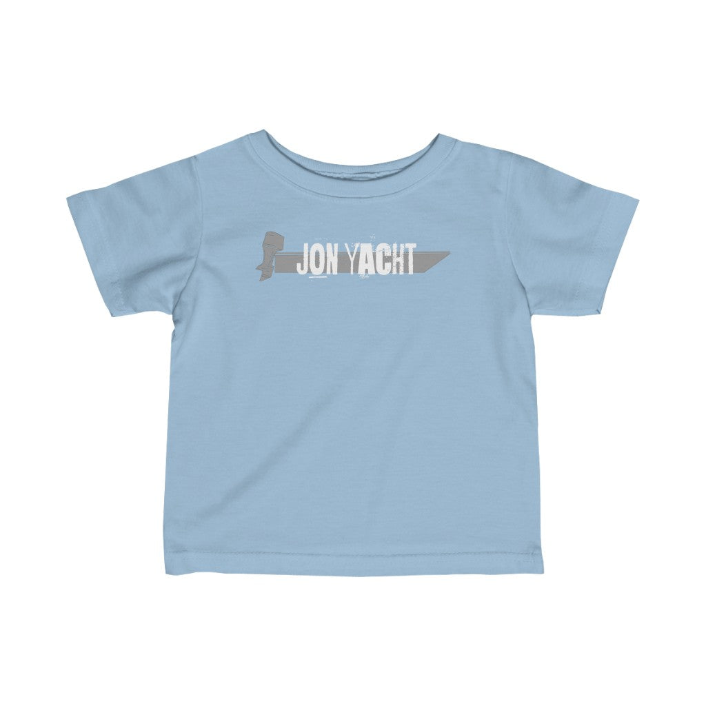 Light blue infant fine jersey tee with "JON YACHT" boat graphic.