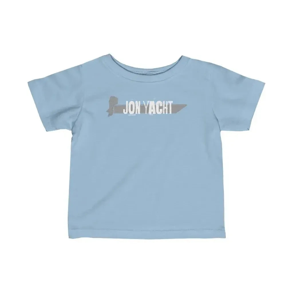Light blue infant fine jersey tee with "JON YACHT" boat graphic.