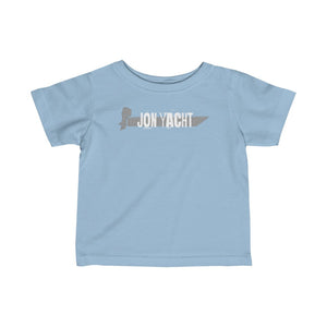 Light blue infant fine jersey tee with "JON YACHT" boat graphic.