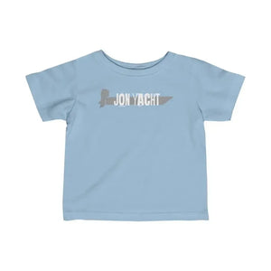 Light blue infant fine jersey tee with "JON YACHT" boat graphic.