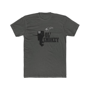 Jon Yacht Ol' Smokey Tee: Dark grey premium fit t-shirt with black "Ol' Smokey" outboard motor graphic.