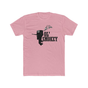 Pink Jon Yacht Ol' Smokey Tee with black outboard motor graphic and distressed text.