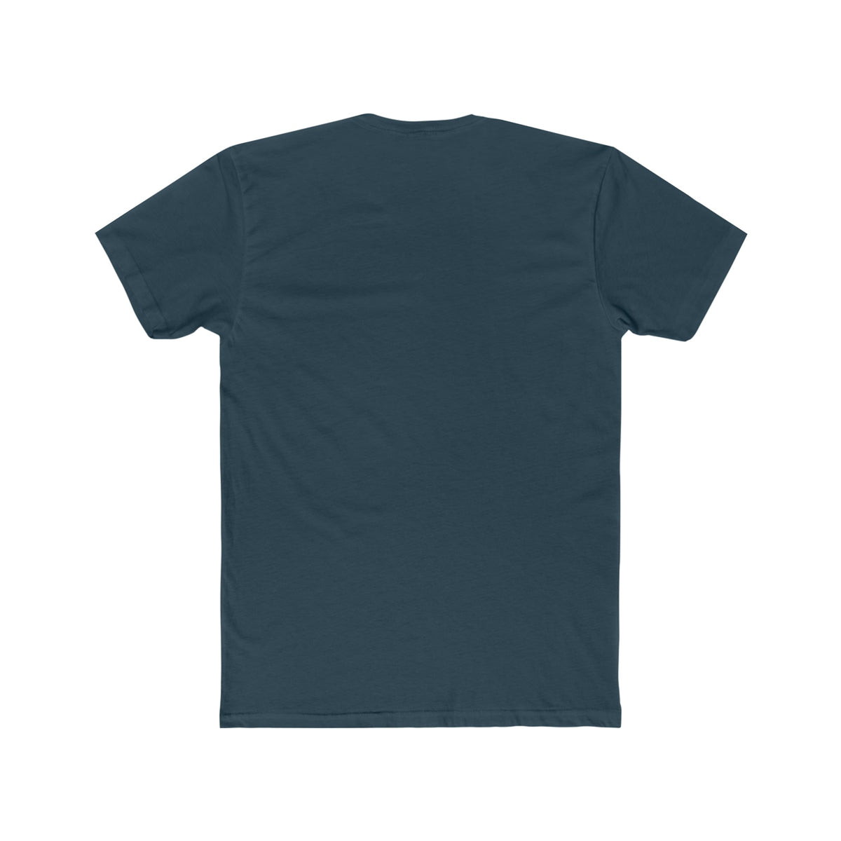 Back of a plain, dark blue Jon Yacht Old Yeller premium fit t-shirt made of soft cotton.